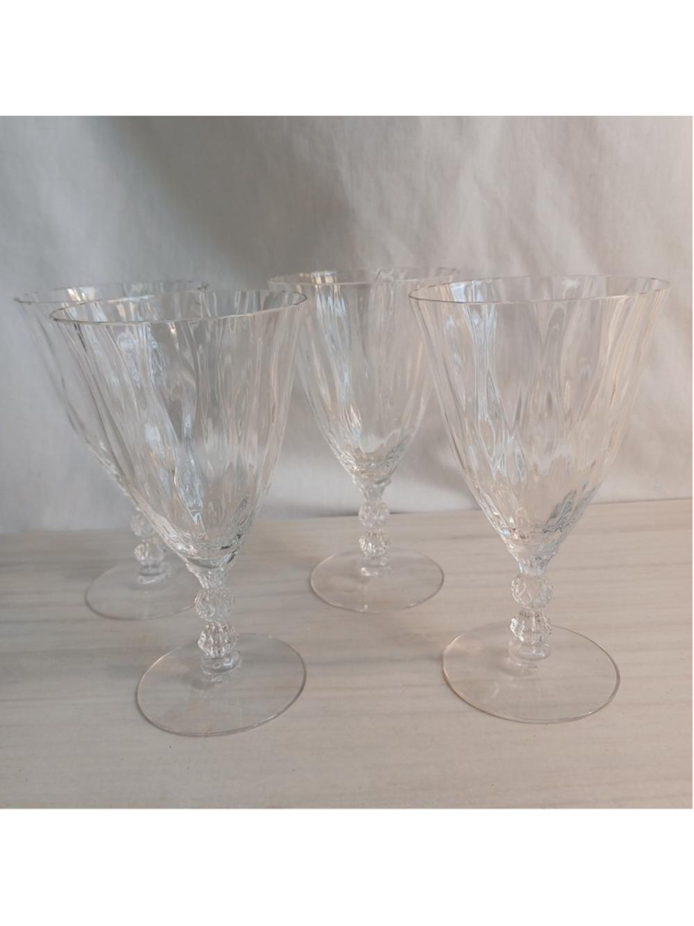 Set Of 4 VTG MCM Fostoria Niagara Low Water Goblet Optic Discontinued 1940-1965